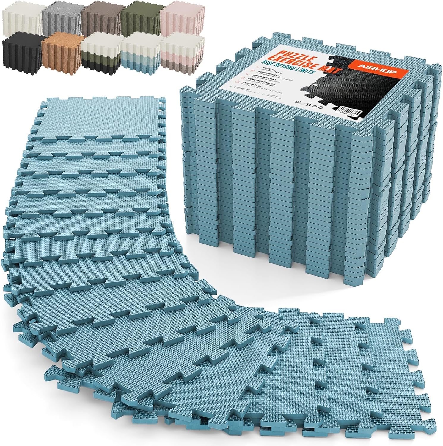 AIRHOP 18 PCS Gym Floor Mat, EVA Foam Puzzle Gym Mat, High-Density Interlocking Foam Floor Tiles for Home Gym, Play Workout Garage Kitchen Flooring 12.6"x12.6"x0.4"