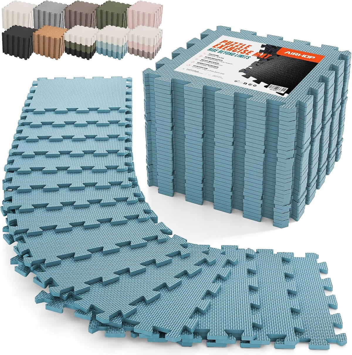 AIRHOP 18 PCS Gym Floor Mat, EVA Foam Puzzle Gym Mat, High-Density Interlocking Foam Floor Tiles for Home Gym, Play Workout Garage Kitchen Flooring 12.6"x12.6"x0.4"