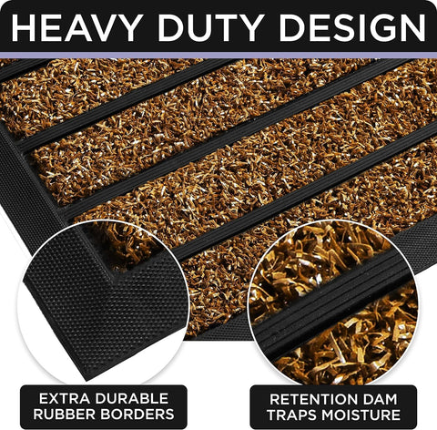 ubdyo Extra Durable Door Mat - Dirt Trapping Outdoor Welcome Mats - Non-Slip Outdoor Door Mats - Low Profile Front Door Mat - Indoor (30" x 17", Bright Brown)