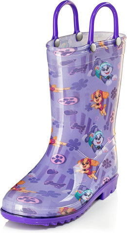 Nickelodeon Paw Patrol Girls' Waterproof PVC Rain Boots with Easy-On Handles – Toddler & Little Kid Sizes