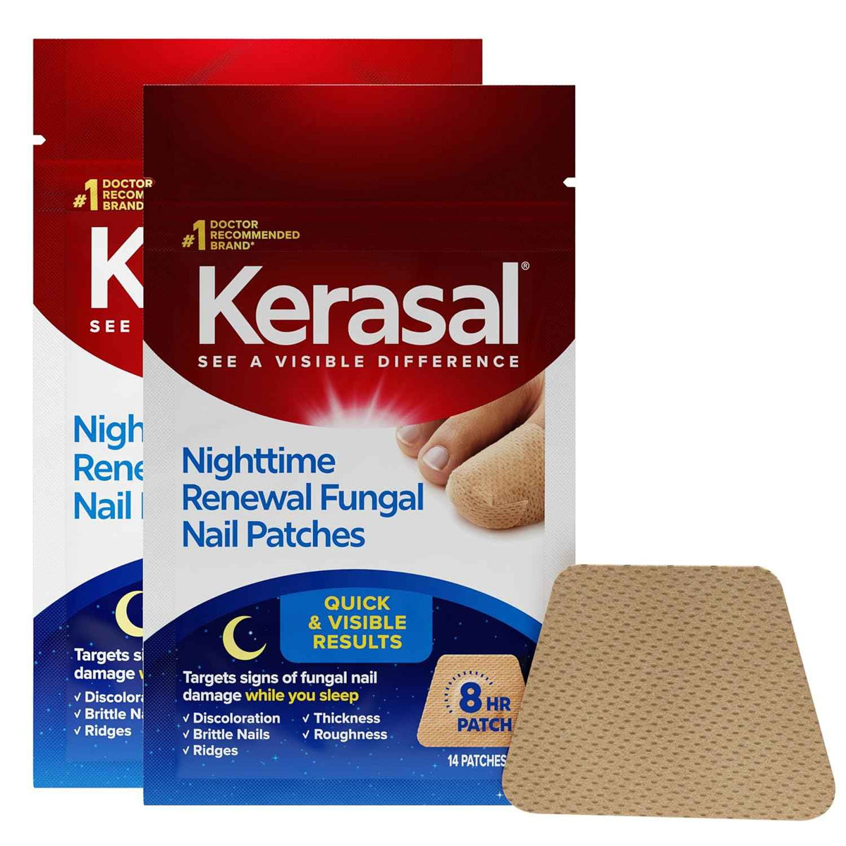 Kerasal Nighttime Nail Renewal Patches - 14 Patch Twin Pack - Overnight Restoring Nail Repair | Twin pack overnight nail renewal patches with Urea help improve damaged nail appearance with easy, mess-free use.