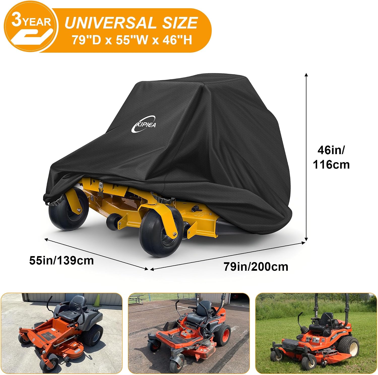 Kipiea Zero Turn Mower Cover- 600D Heavy Duty Outdoor Zero Turn Lawn Mower Cover Waterproof Universal Fit with 4 Buckles, 2 Drawstrings and Storage Bag
