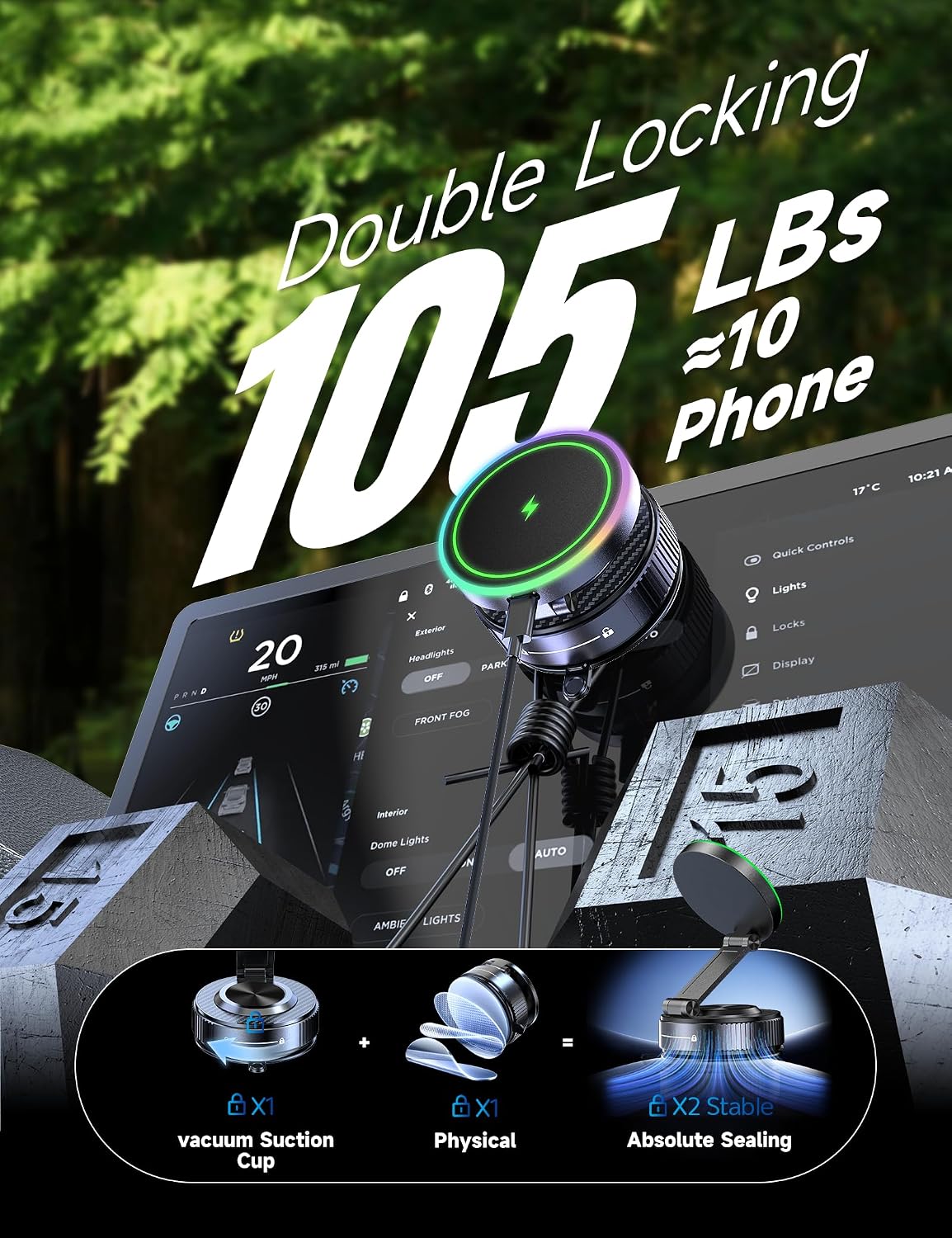 15W Magsafe Car Mount Charger, Faster Charging Wireless Car Charger