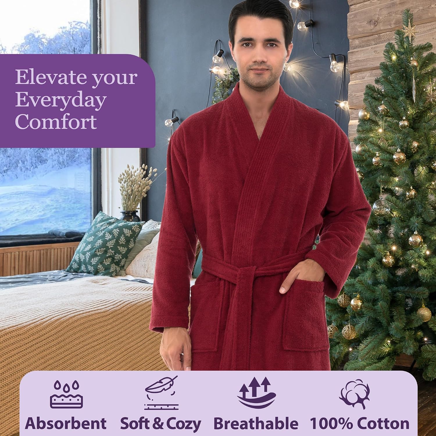TowelSelections Mens Robe Cotton Terry Cloth Bathrobe Soft Kimono Towel Bath Robe for Men XS to 4X