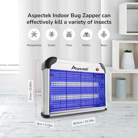 ASPECTEK Electric Bug Zapper, 20W UV Bulbs, Fly, Mosquito, Gnat and Moth Control, Indoor and Covered Outdoor Use for Home, Garage, Patio and Farm, Includes 2 Replacement Bulbs