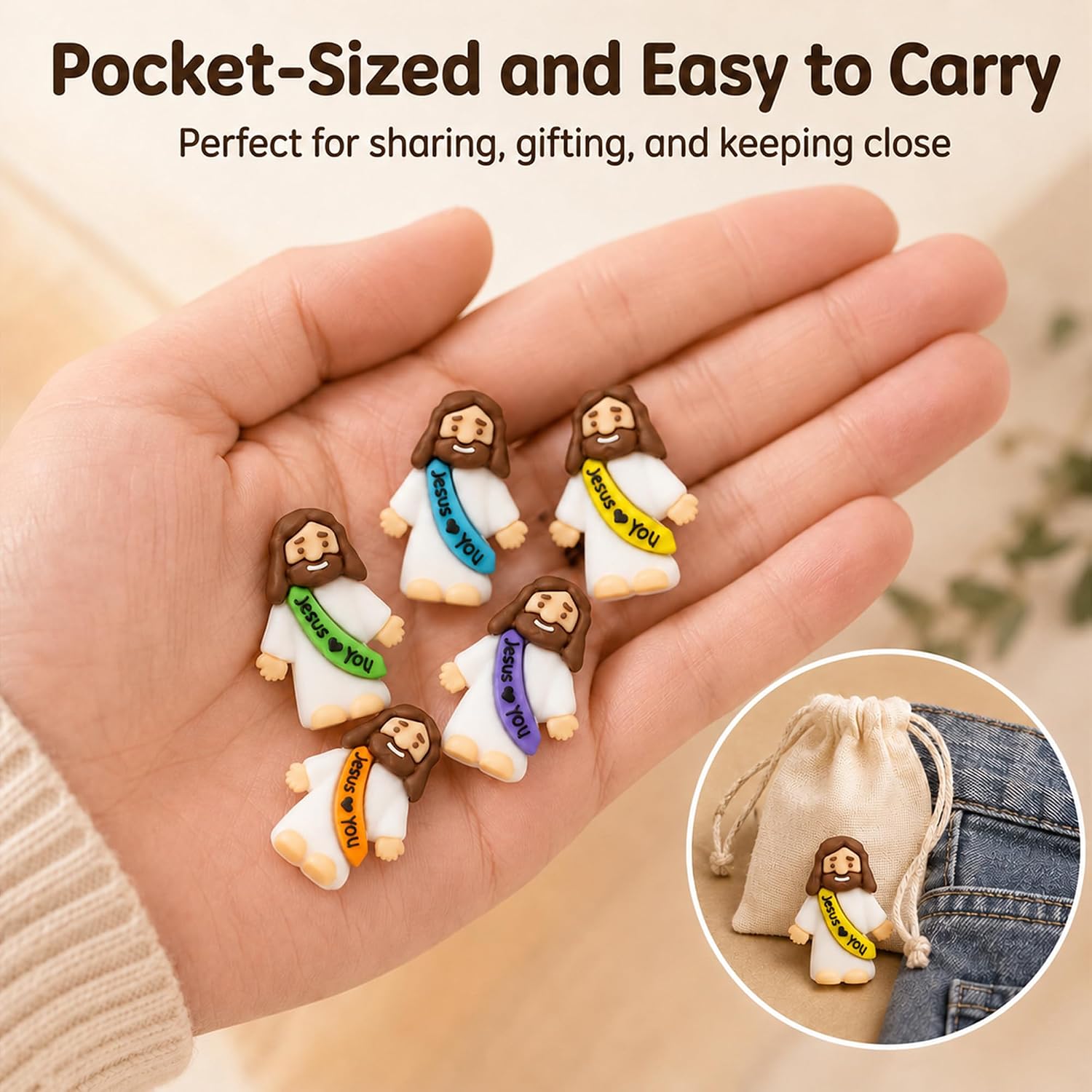 36 Pack Little Jesus Figurines in Bulk, Jesus Loves You Figures, Small Jesus Figurines, Tiny Jesus Figures for Church Christmas Party Favors Religious Easter Gifts for Egg Stuffers