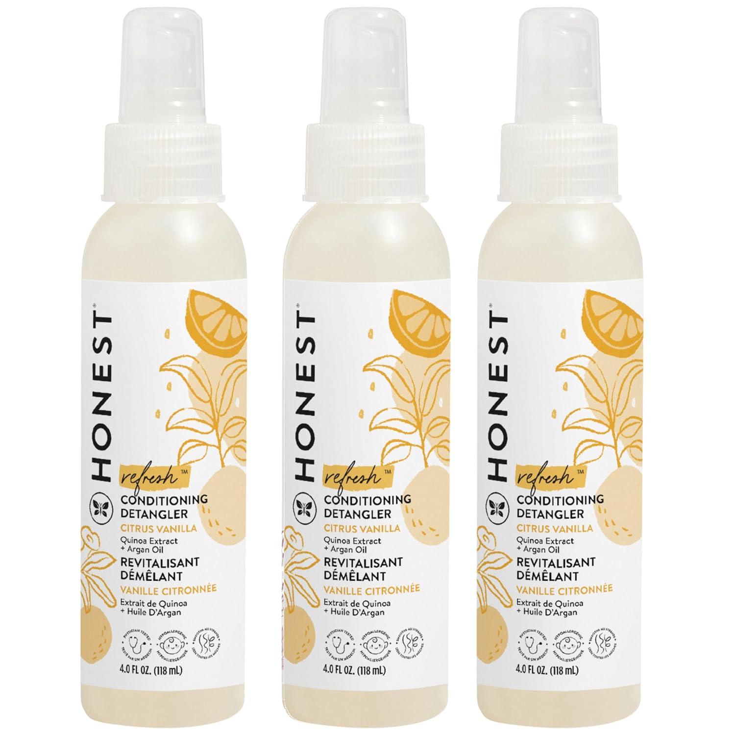 The Honest Company Hair Detangler, Citrus Vanilla Refresh, 4 fl oz, 3 Pack