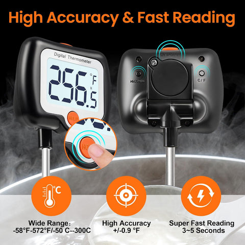10 Inch Long Digital Candy Thermometer with Pot Clip,Deep Fry Thermometer,Rotating Display, Best Instant Read Food Meat Thermometer for Candy Making or Deep Frying