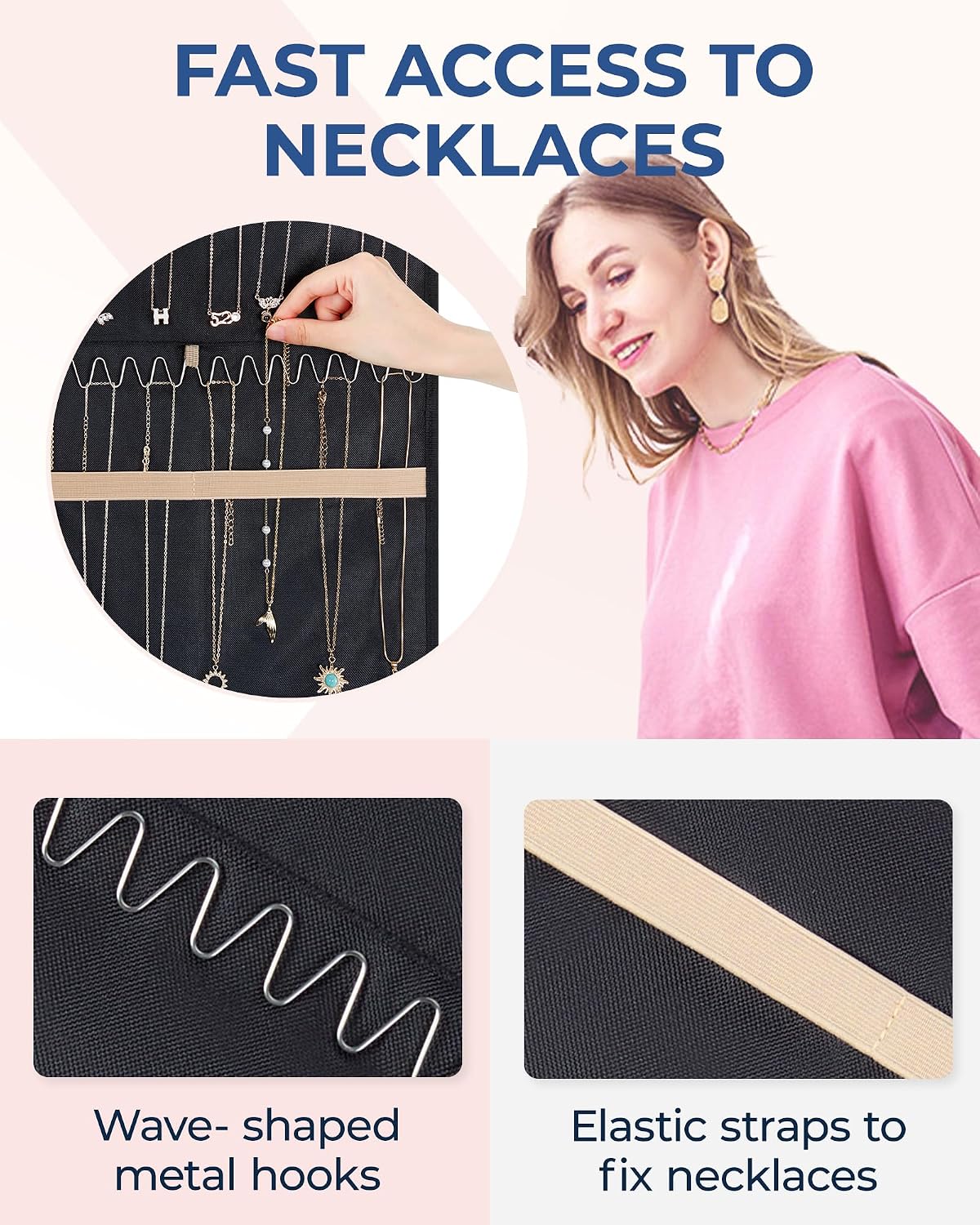 BAGSMART Hanging Necklaces Organizer Jewelry Holder, 1 piece, Large Black