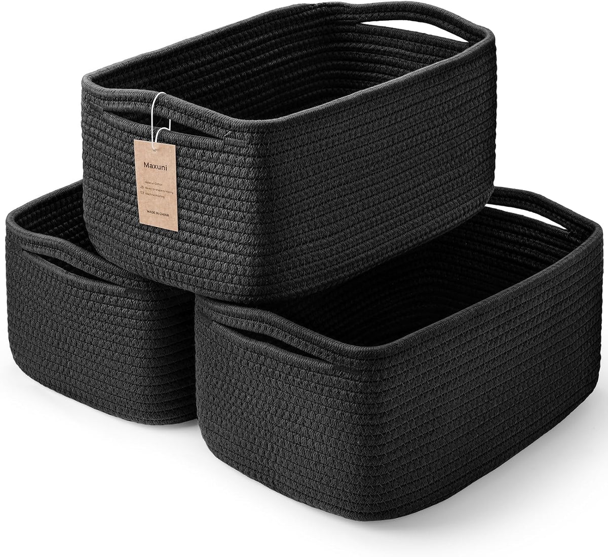 3 Pack Storage Baskets for Organizing, 13.7×9.5×6.3", Black