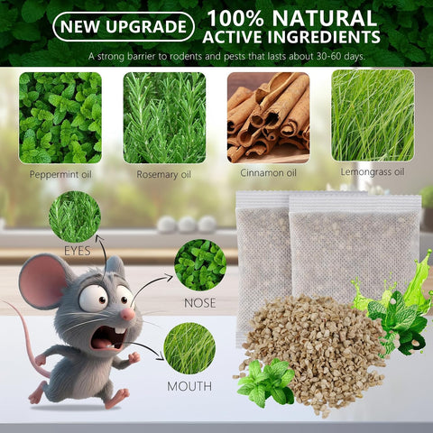 10 Pack Mouse Rodent Repellent, Peppermint Lemon Oil Mice Repellent for Squirrel Rats Spider Pests, Natural Deterrent for Kitchen, Warehouse, Car, Indoor, Outdoor, Safe for Pets Family