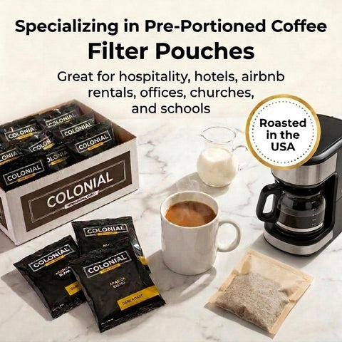 Colonial Coffee Dark Roast Hotel Filter Packs, 0.5oz, 150 Ct