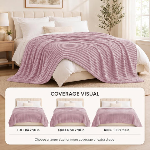 HIMEET Dusty Pink Full Blanket for Bed, 300GSM Ribbed Fleece, 84 x 90 in