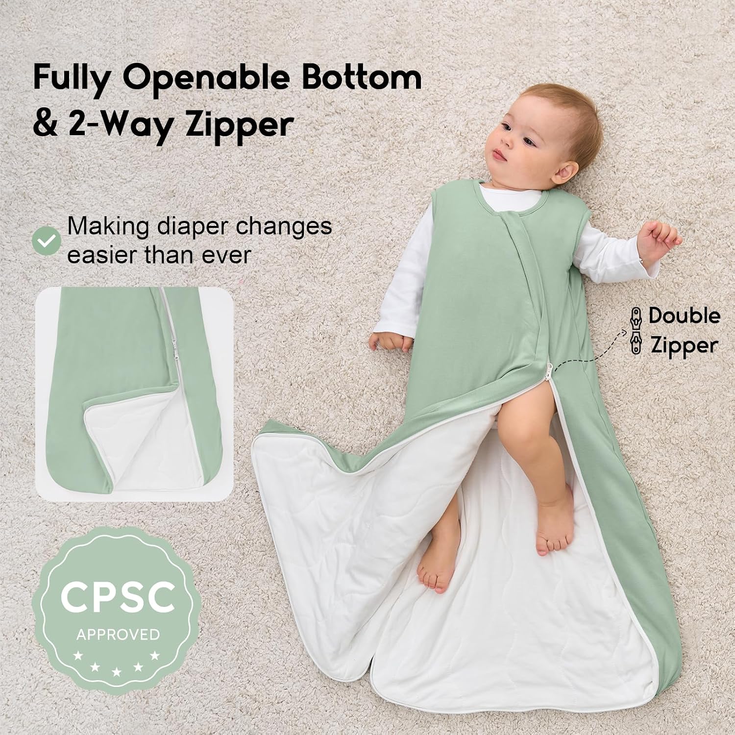 Yoofoss Baby Sleep Sack 0-6 Months Rayon Made from Bamboo 1.0 Tog