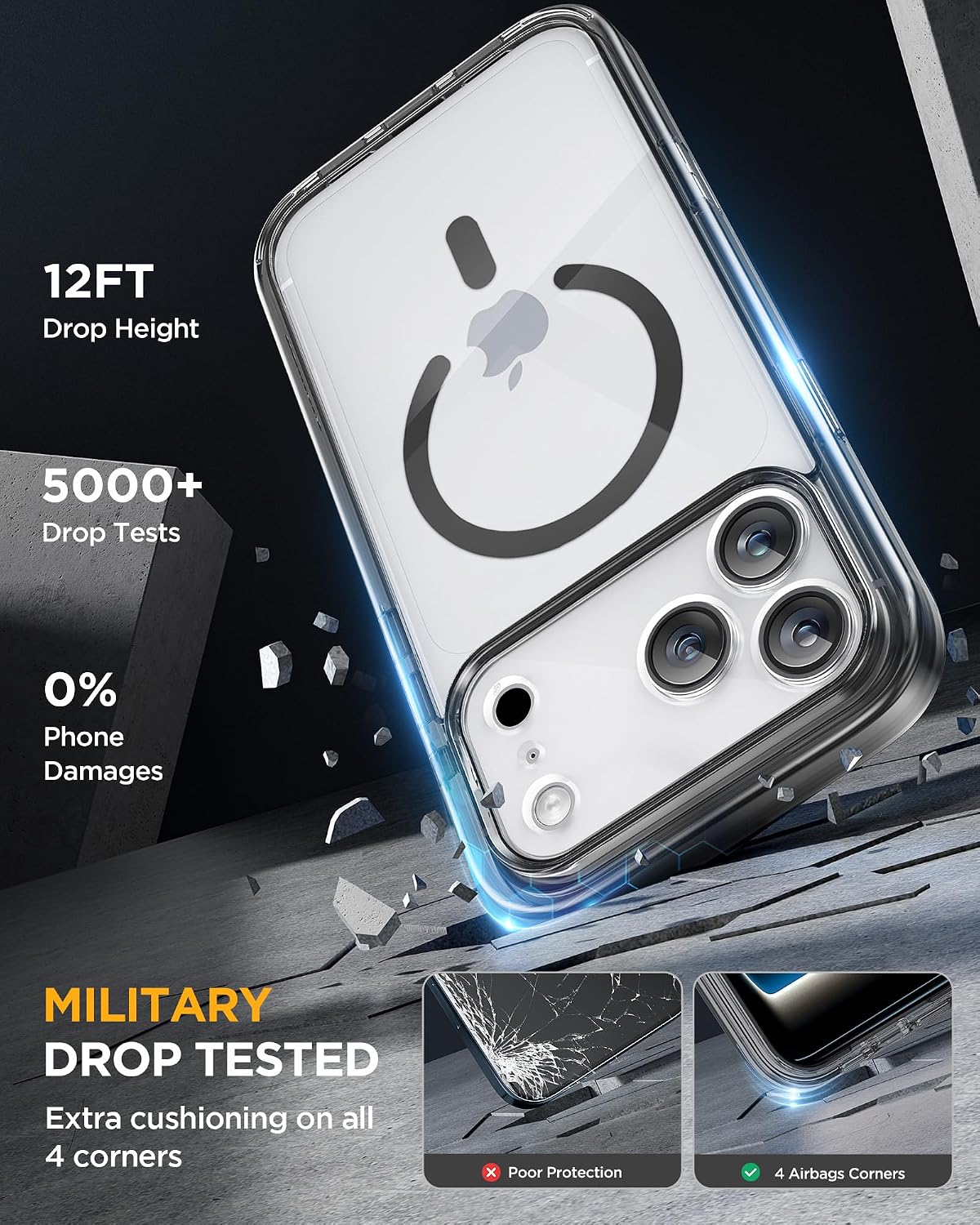 miracase for iPhone 17 Pro Max Case 6.9" Full-Body Phone Case with Built-in Glass Screen Protector& Full Camera Protector,[Magnetic with MagSafe] Drop Proof 17 ProMax Cover, Clear Black