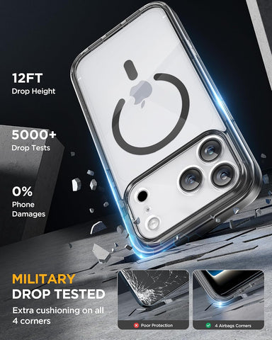 miracase for iPhone 17 Pro Max Case 6.9" Full-Body Phone Case with Built-in Glass Screen Protector& Full Camera Protector,[Magnetic with MagSafe] Drop Proof 17 ProMax Cover, Clear Black