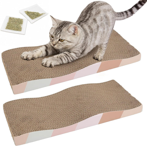 SIDAZON Cat Scratching Board cat Scratcher Cat Scratch Pad Cardboard cat scratchers for Indoor Cats Reversible Large Wide Corrugated with Catnip(2pcs)