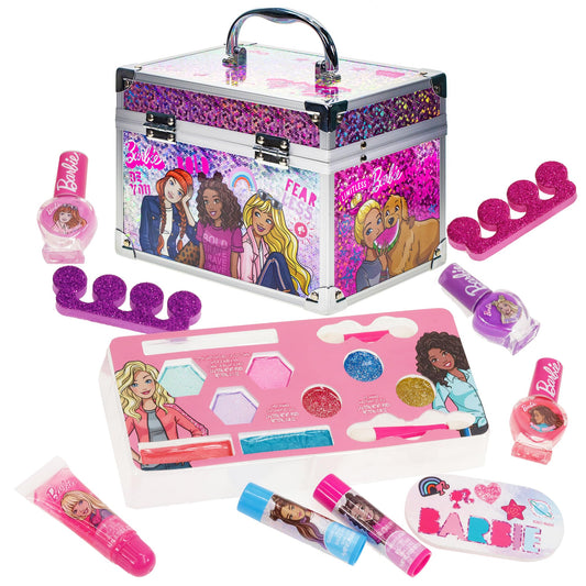 Barbie Movie Kids Makeup Kit for Girls, Real Washable Toy Makeup Set, Barbie Gift, Play Makeup and Pretend Play Toys Ages 3 4 5 6 7 8 9 10 11 12