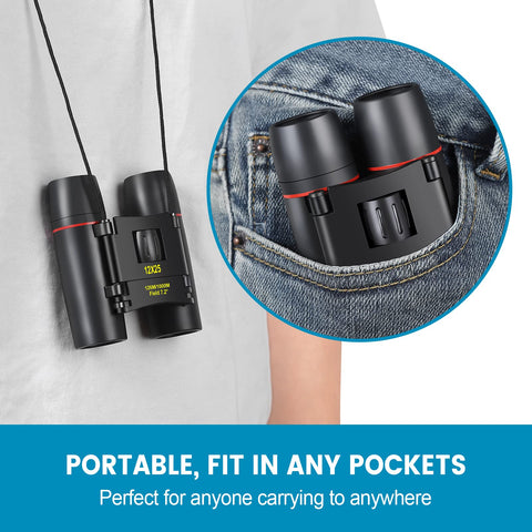 WRNRN 12X25 Mini Pocket Binoculars Compact, Small Lightweight Foldable for Adults Kids Bird Watching, Travel, Opera Concert, Hiking, Cruise, Football Game Green