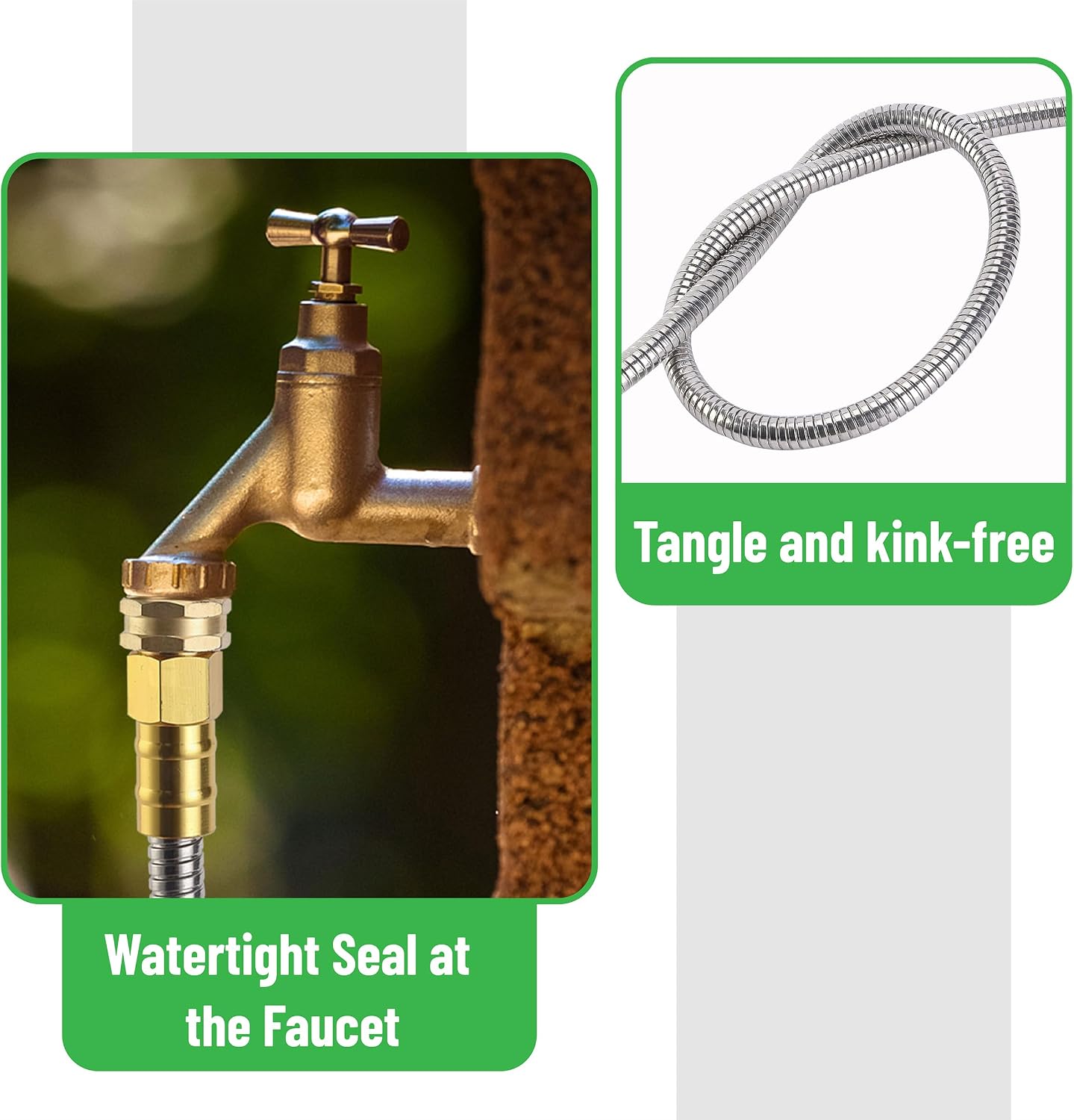 UNCO- Metal Garden Hose, 25 Feet Stainless Steel, No Kink, Lightweight