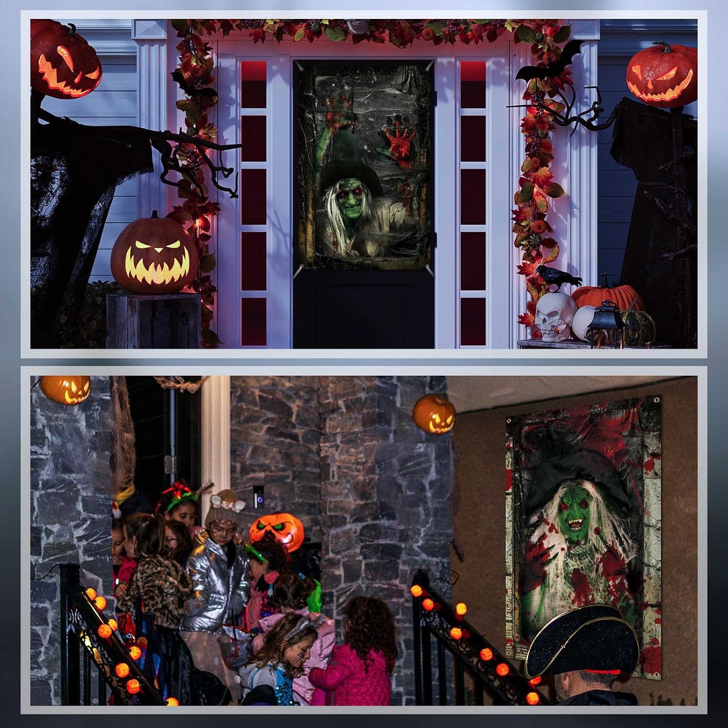 Newwiee 2 Pcs Halloween Window Cover Decor, Green Witch Curtain Outdoor