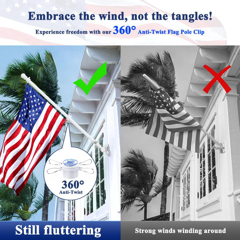 PHITRIC Flag Pole Kit, Tangle Free Spinning Stainless Steel Rustproof Flagpole for 3x5 Sports Fan Outdoor Flags for Outside House (White, 5FT, with Bracket)