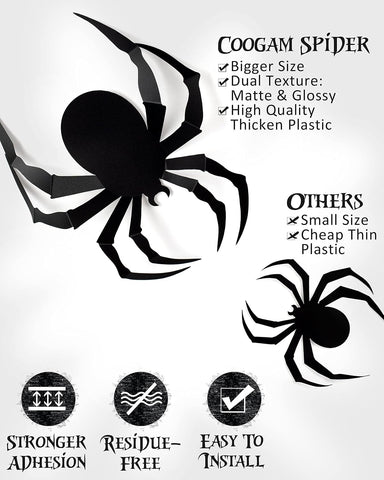Coogam 60 PCS Halloween 3D Spiders Decoration, Scary Realistic Black Spider Sticker DIY Windows Wall Decal for Home Decor Bathroom Indoor Hallowmas Party Supplies