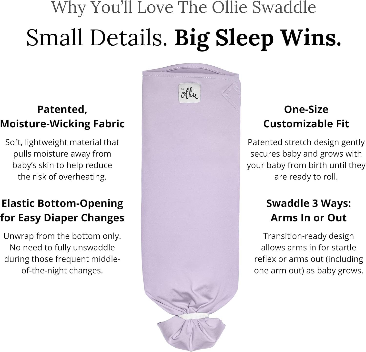 The Ollie Swaddle – Adjustable Baby Swaddle for Newborns | Pediatrician-Approved for Safe Sleep | Easy Closure | Arms-Out | Lightweight, Machine-Washable | Easy Diaper Access