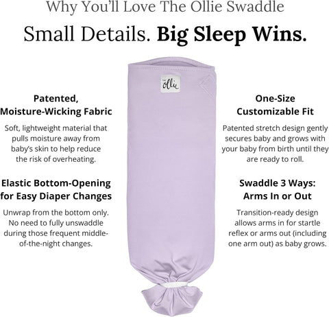 The Ollie Swaddle – Adjustable Baby Swaddle for Newborns | Pediatrician-Approved for Safe Sleep | Easy Closure | Arms-Out | Lightweight, Machine-Washable | Easy Diaper Access