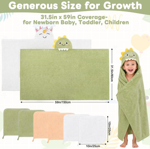 8 PCS Toddler Towels Set for Boy Girl 0-5 Year Essentials (Green & White)