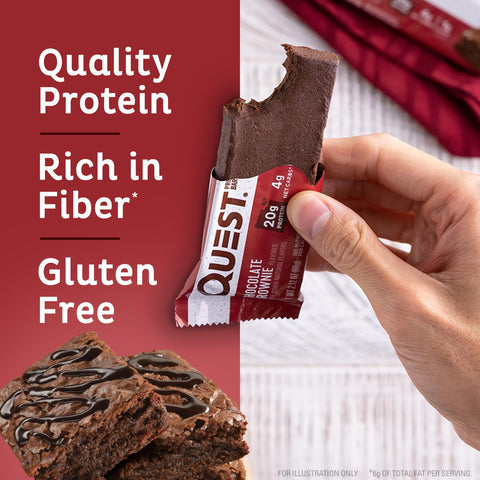 Quest Nutrition Chocolate Brownie Protein Bar, 20g Protein, 1g Sugar, 4g Net Carb, Gluten Free, Gluten Free, 12 Count