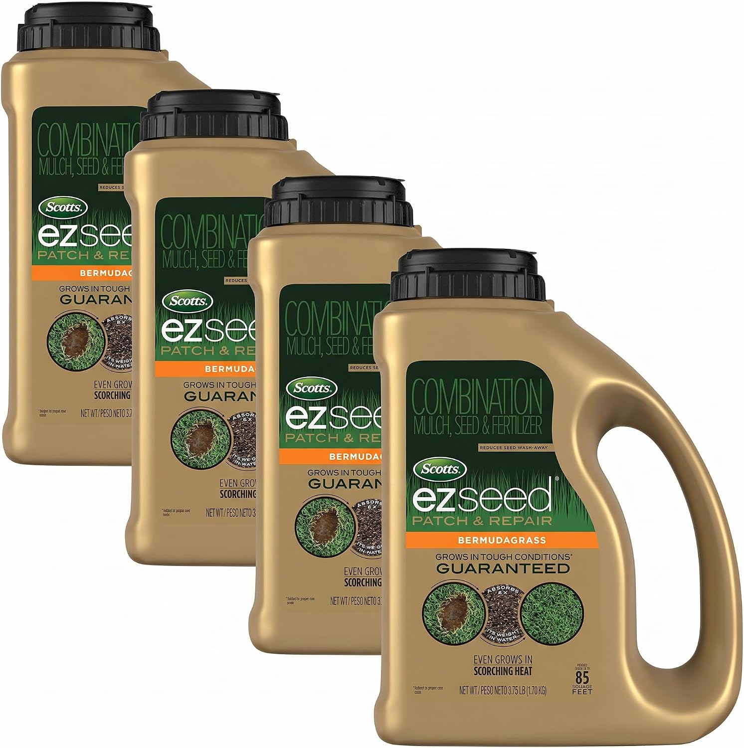 Scotts EZ Seed Bermudagrass - 3.75 lb., Combination Mulch, Seed and Fertilizer, for Tough Conditions Like Scorching Heat and Dry Areas, Grows on Slopes and in High Traffic Areas (Pack of 4)