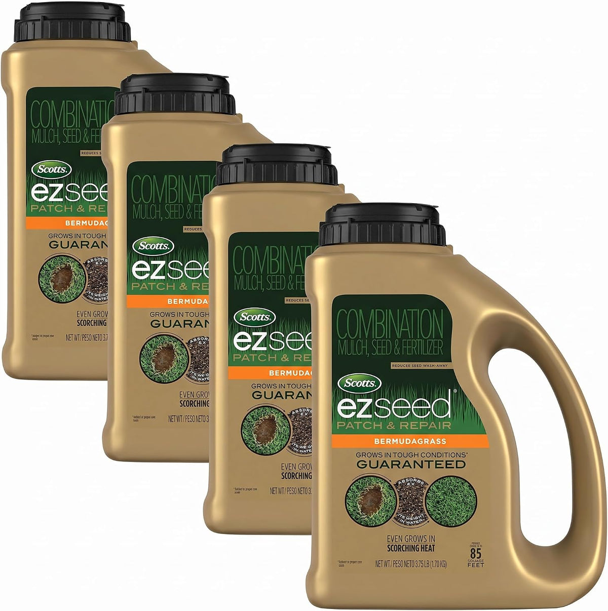Scotts EZ Seed Bermudagrass - 3.75 lb., Combination Mulch, Seed and Fertilizer, for Tough Conditions Like Scorching Heat and Dry Areas, Grows on Slopes and in High Traffic Areas (Pack of 4)