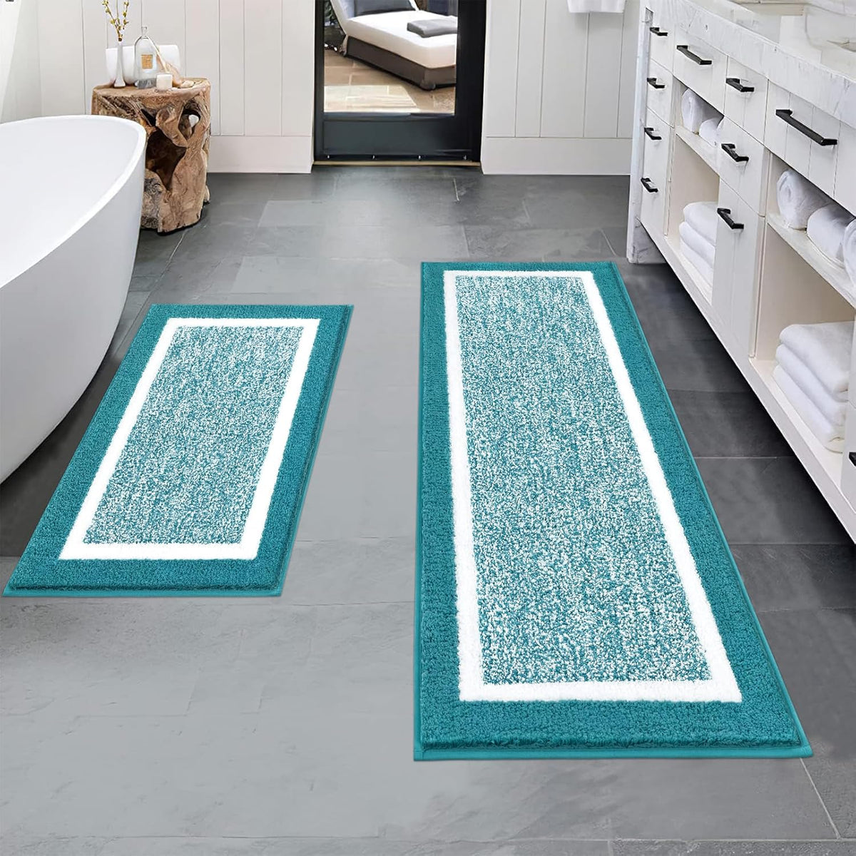 Pauwer Bathroom Rugs Sets 2 Piece, Non Slip Washable Bath Mat, Aqua Blue