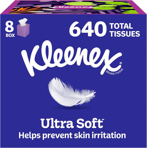 Kleenex Ultra Soft Facial Tissues, 8 Cube Boxes, 80 Tissues per Box
