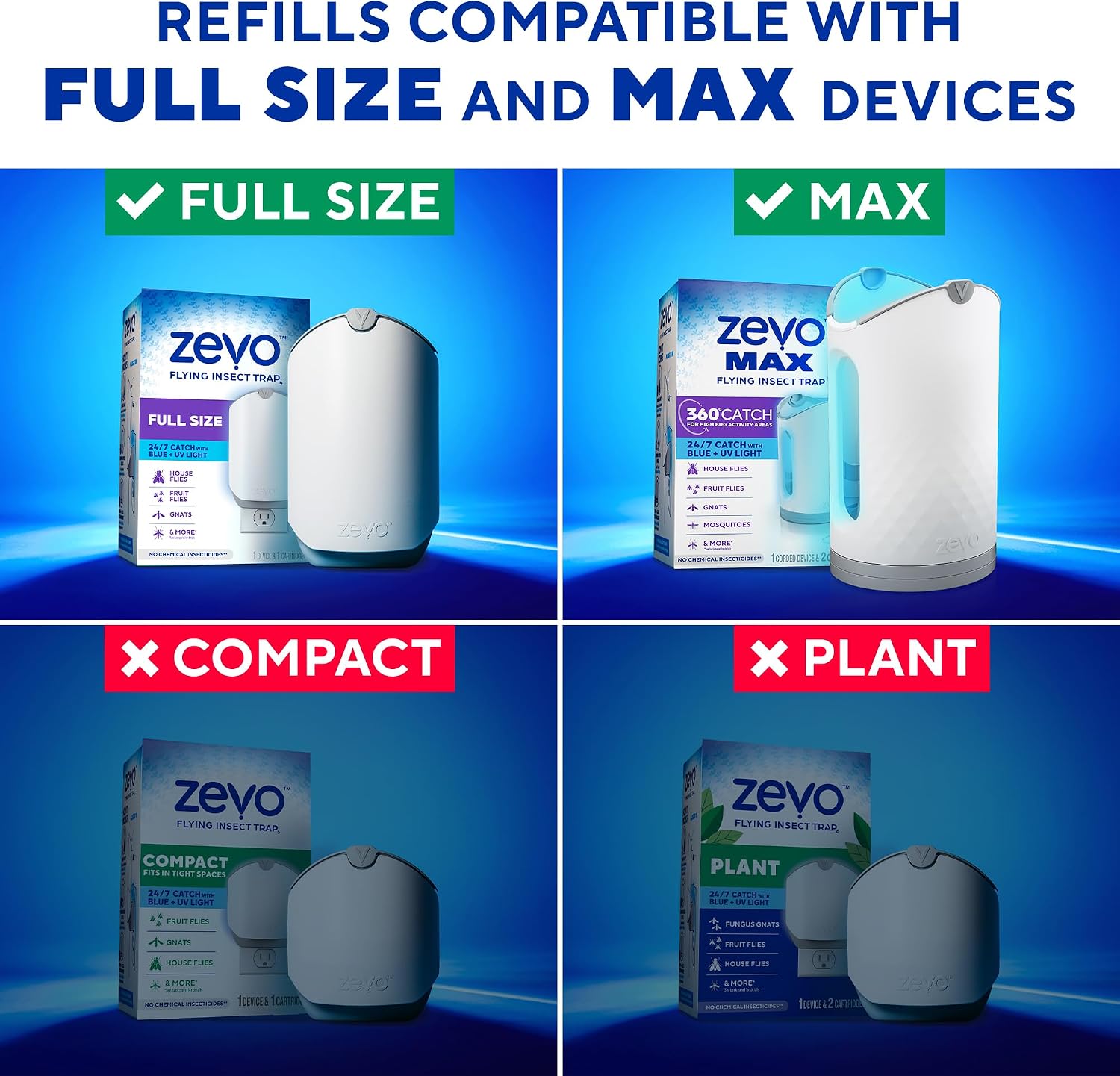 Zevo Flying Insect Trap Refill Cartridges for Fruit Flies & Gnats, 4 Count