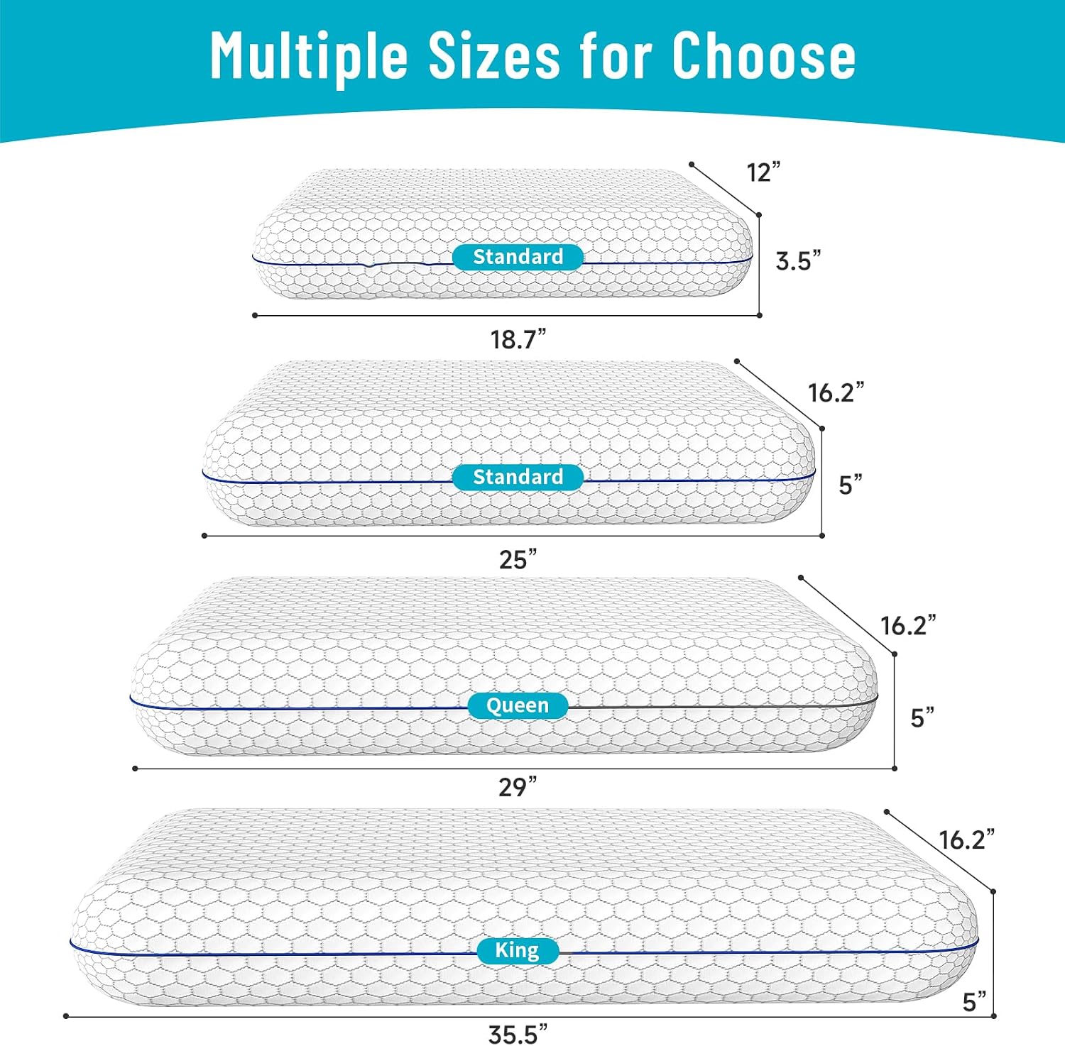 CushyOasis Memory Foam Bed Pillows for Sleeping, Set of 2, Camping Size
