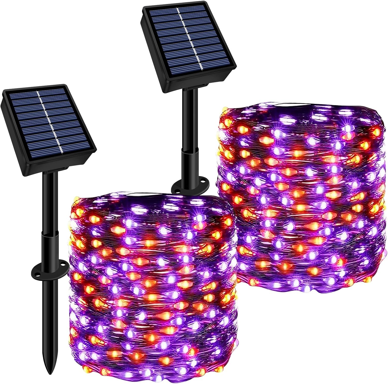Solar String Lights Outdoor 2 Pack Total 66ft 200LED Orange + Purple