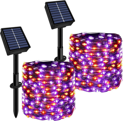 Solar String Lights Outdoor 2 Pack Total 66ft 200LED Orange + Purple