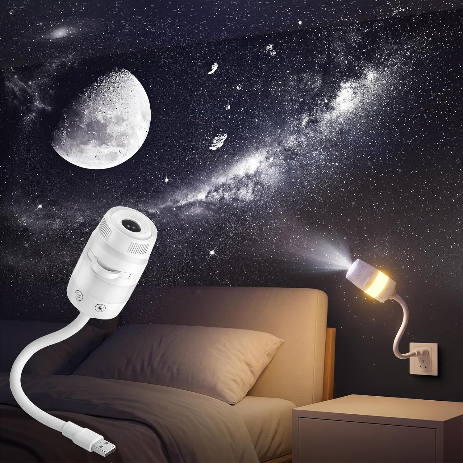 2-in-1 Galaxy Projector Night Light, USB Star Starry Sky Projector with Adjustable Brightness, Galaxy Light for Bedroom Home Ceiling Car Decor Gift