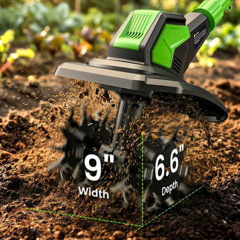 Etoolab 20V Cordless Electric Tiller, 9 in Width, 6.6 in Depth Rototiller