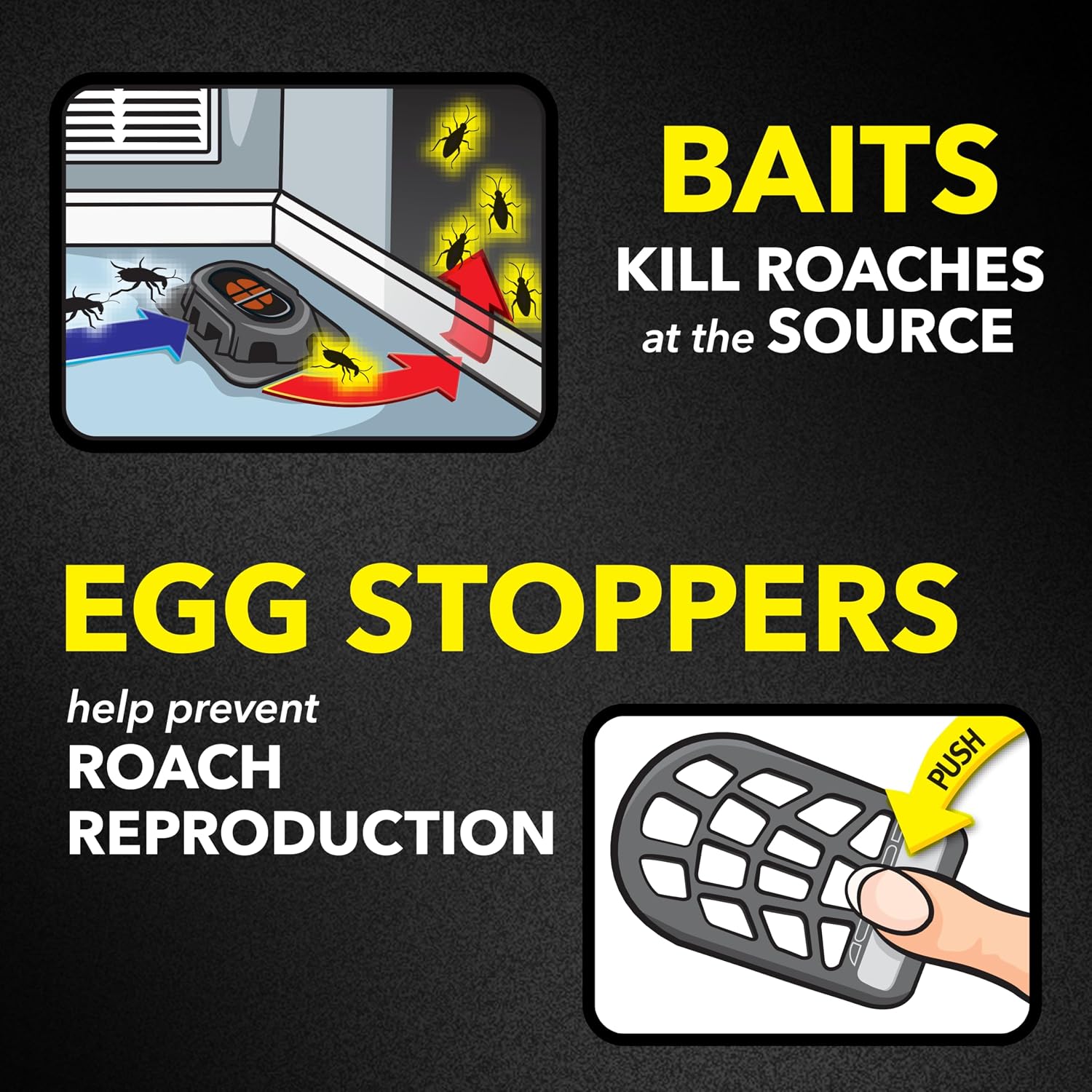 Raid Double Control Small Roach Baits, Plus Egg Stoppers, Child Resistant, For Indoor Use, Kills Roaches for 3 Months, 12 Count