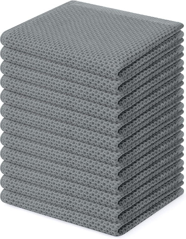 Homaxy 100% Cotton Waffle Weave Kitchen Dish Cloths 12-Pack, Grey