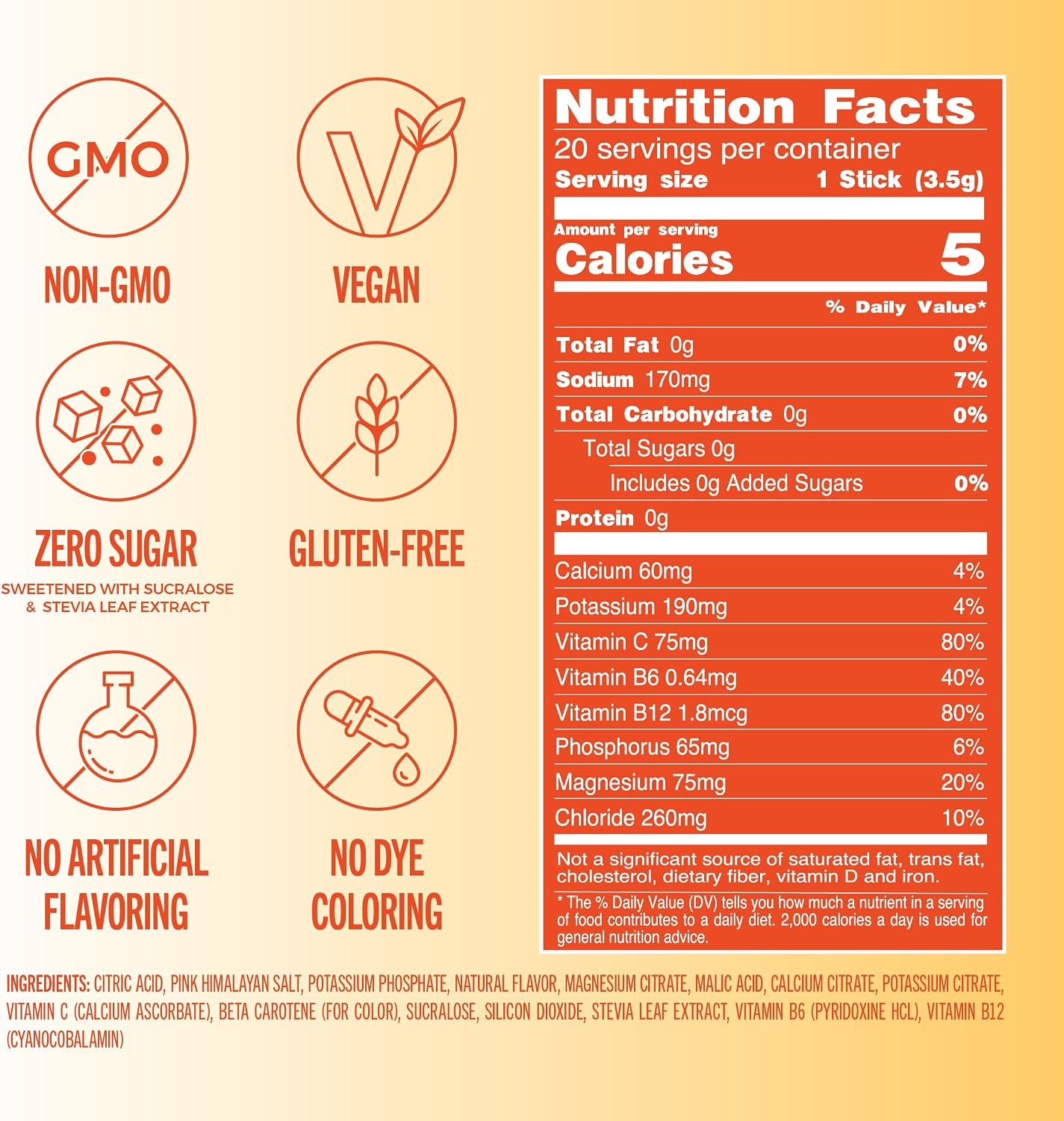 TREVI Electrolytes Powder Packets, Sugar Free Hydration, Orange 20 Pack