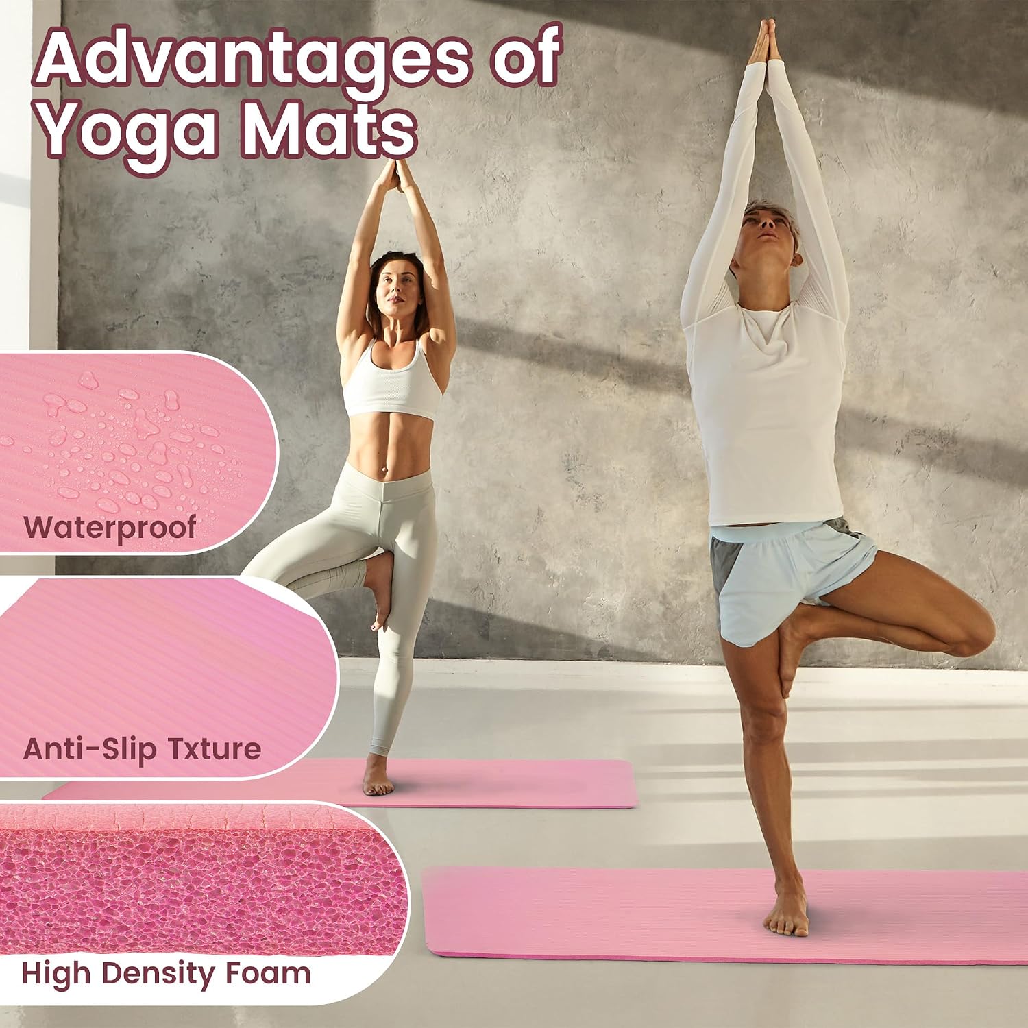 Fitvids Yoga Mat, 1/2-Inch Extra Thick High Density Exercise Mat, Anti-Tear Exercise Yoga Mat with Carrying Strap, Suitable for Various Yoga Exercises