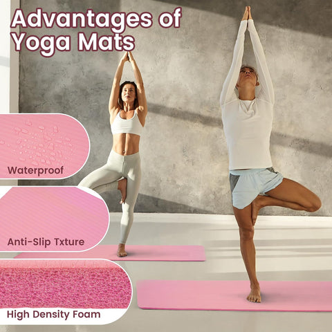 Fitvids Yoga Mat, 1/2-Inch Extra Thick High Density Exercise Mat, Anti-Tear Exercise Yoga Mat with Carrying Strap, Suitable for Various Yoga Exercises