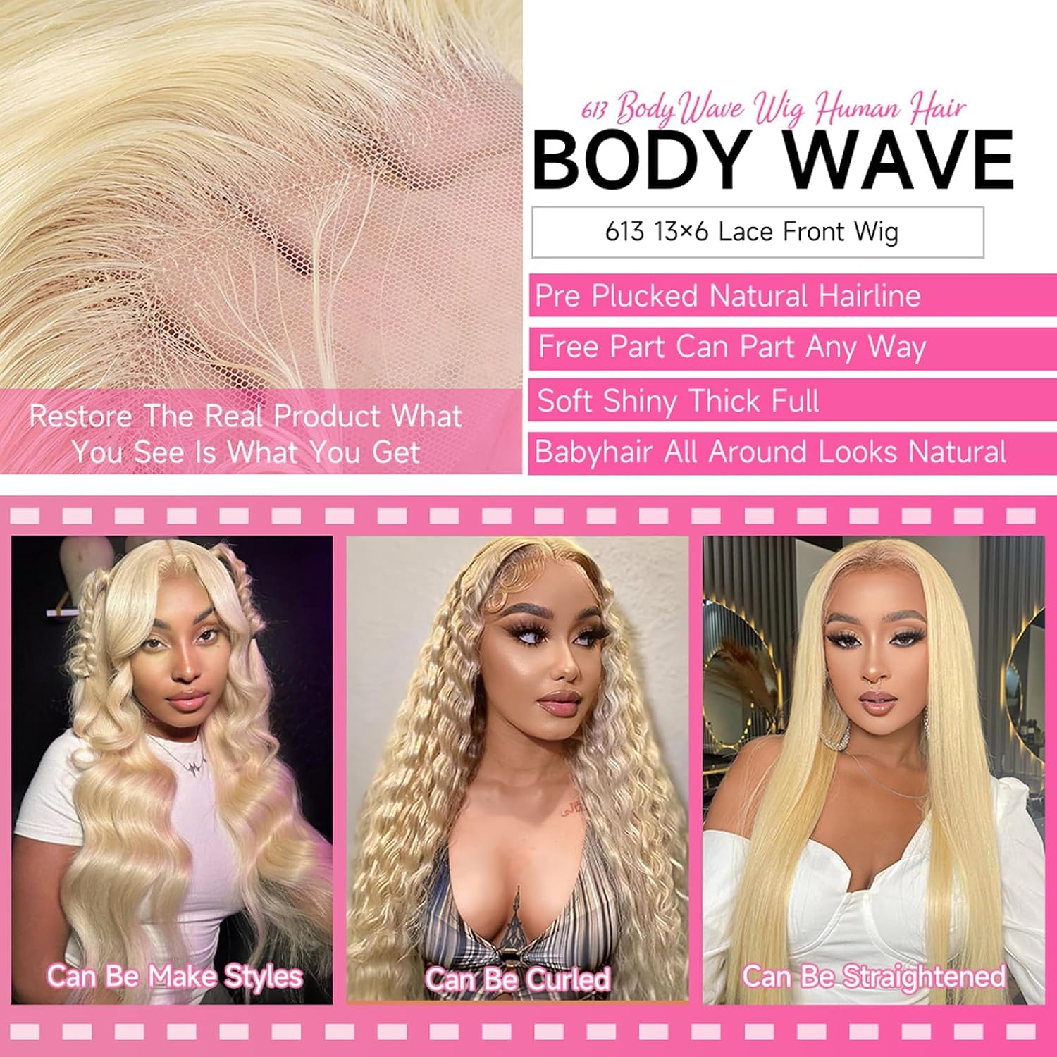 613 13x6 Lace Front Wig Human Hair 28 Inch Blonde Wig Human Hair