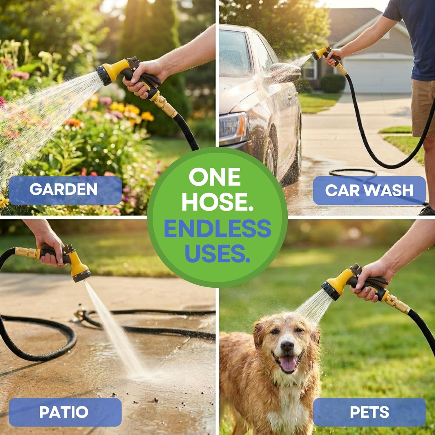 J&B XpandaHose 100ft Expandable Garden Hose, Lightweight, Brass Connectors