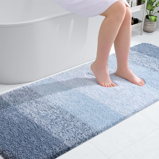 OLANLY Bathroom Rug Mat 70x24, Extra Soft and Absorbent Microfiber Bath Rugs, Non-Slip Plush Shaggy Bath Carpet Runner, Machine Wash Dry, Bath Mats for Bathroom Floor, Tub and Shower, Blue