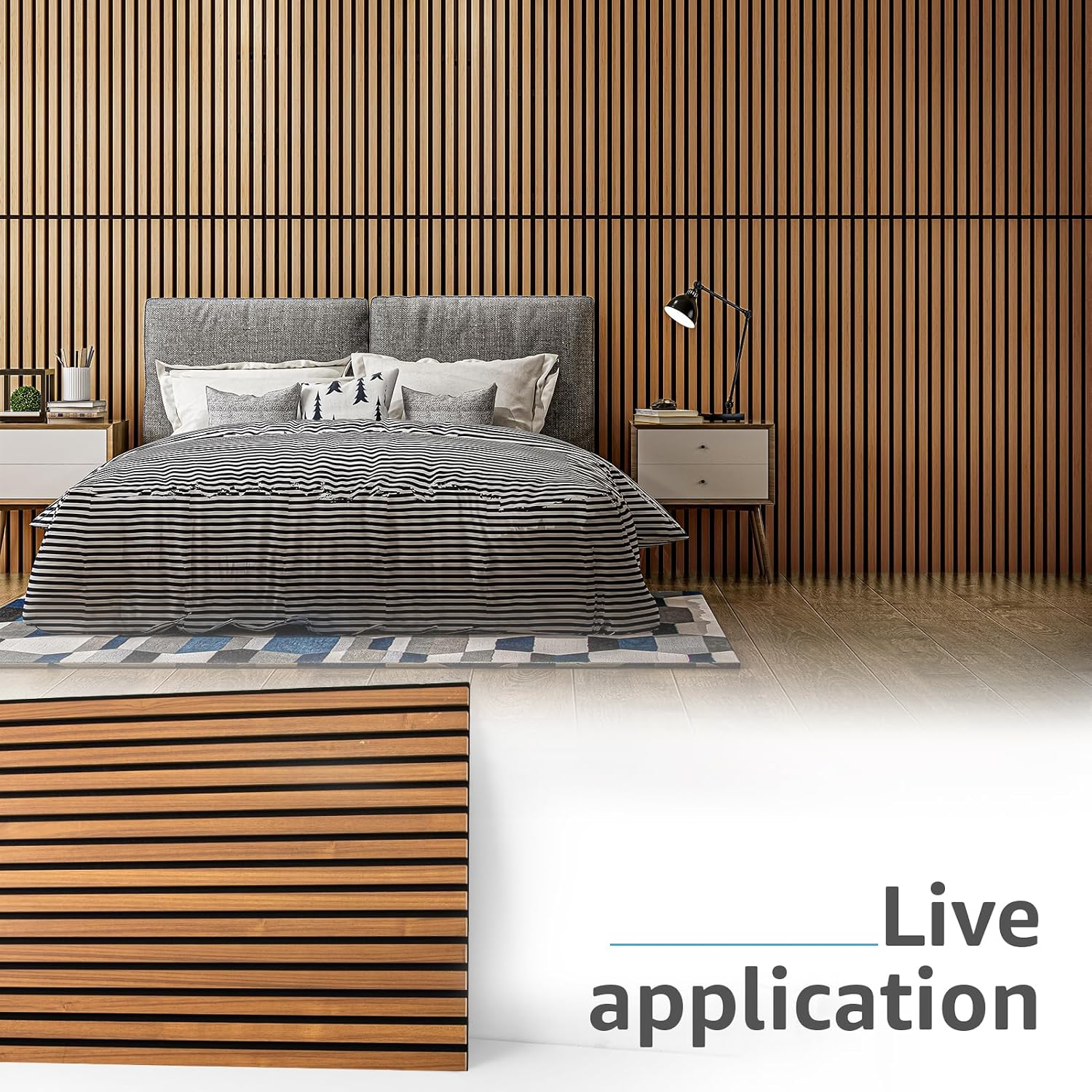 Art3d 4 Pack 47.2 x 23.6in. Wood Slat Acoustic Panels for Wall and Ceiling - 3D Fluted Sound Absorbing Panel with Wood Finish - Teak